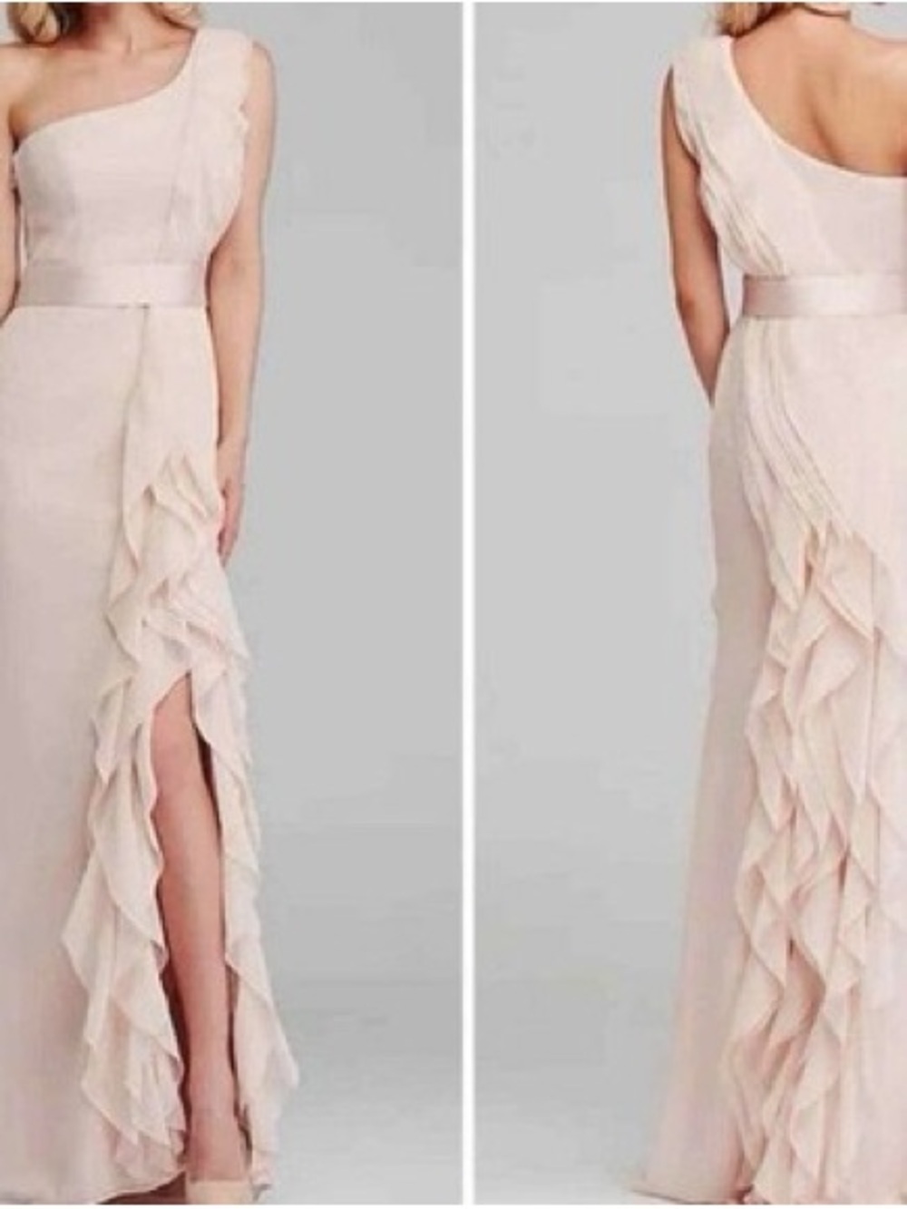 White by Vera Wang Pale Pink One-Shoulder Ruffle Gown